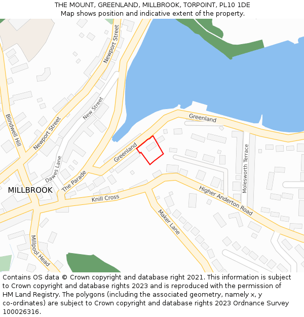 THE MOUNT, GREENLAND, MILLBROOK, TORPOINT, PL10 1DE: Location map and indicative extent of plot