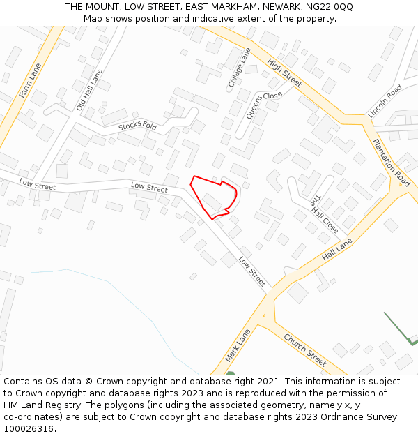 THE MOUNT, LOW STREET, EAST MARKHAM, NEWARK, NG22 0QQ: Location map and indicative extent of plot