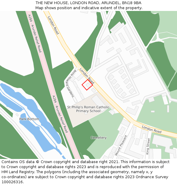 THE NEW HOUSE, LONDON ROAD, ARUNDEL, BN18 9BA: Location map and indicative extent of plot