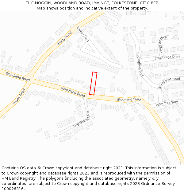 THE NOGGIN, WOODLAND ROAD, LYMINGE, FOLKESTONE, CT18 8EP: Location map and indicative extent of plot