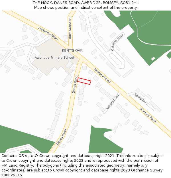 THE NOOK, DANES ROAD, AWBRIDGE, ROMSEY, SO51 0HL: Location map and indicative extent of plot