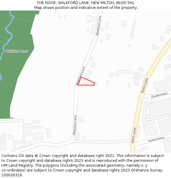 THE NOOK, WALKFORD LANE, NEW MILTON, BH25 5NL: Location map and indicative extent of plot