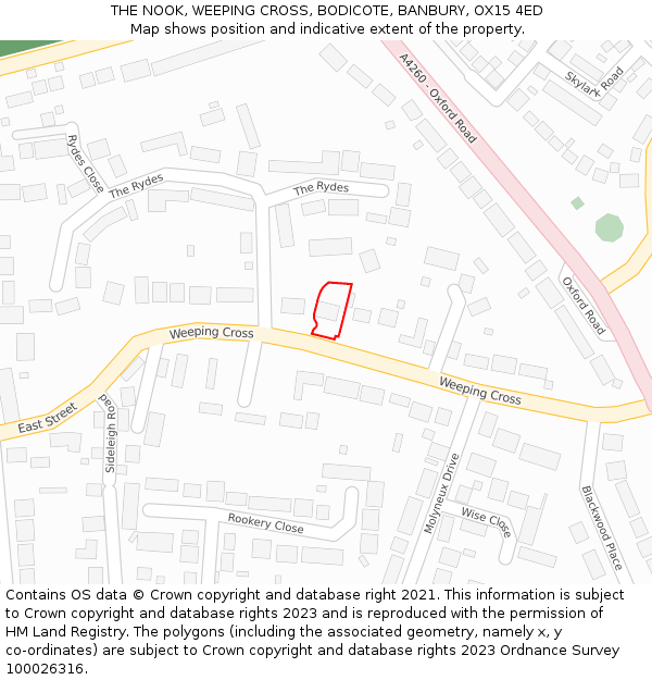 THE NOOK, WEEPING CROSS, BODICOTE, BANBURY, OX15 4ED: Location map and indicative extent of plot