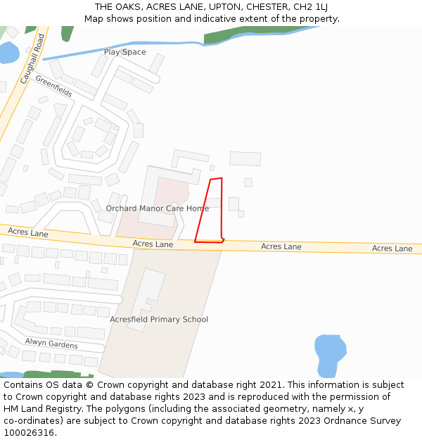 THE OAKS, ACRES LANE, UPTON, CHESTER, CH2 1LJ: Location map and indicative extent of plot