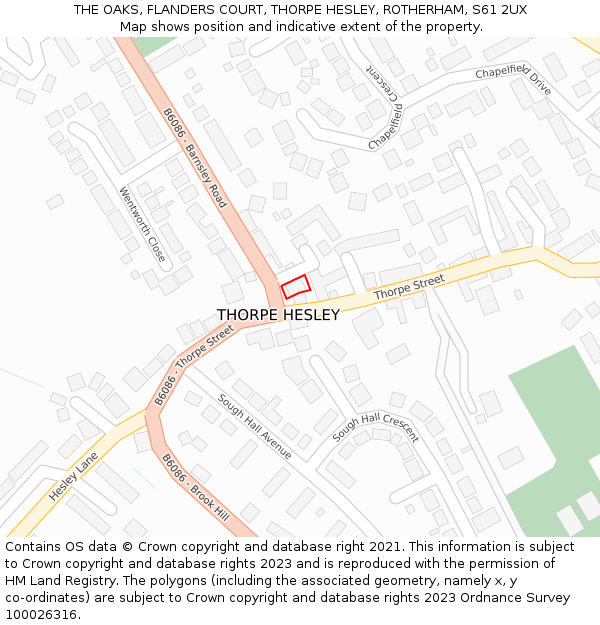 THE OAKS, FLANDERS COURT, THORPE HESLEY, ROTHERHAM, S61 2UX: Location map and indicative extent of plot