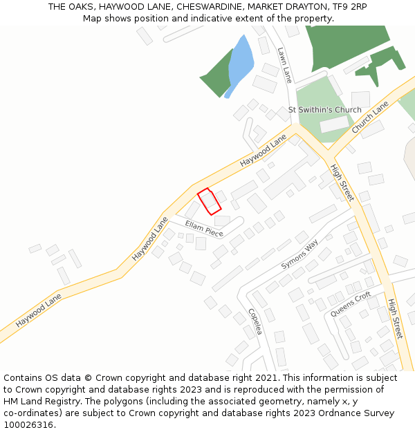 THE OAKS, HAYWOOD LANE, CHESWARDINE, MARKET DRAYTON, TF9 2RP: Location map and indicative extent of plot