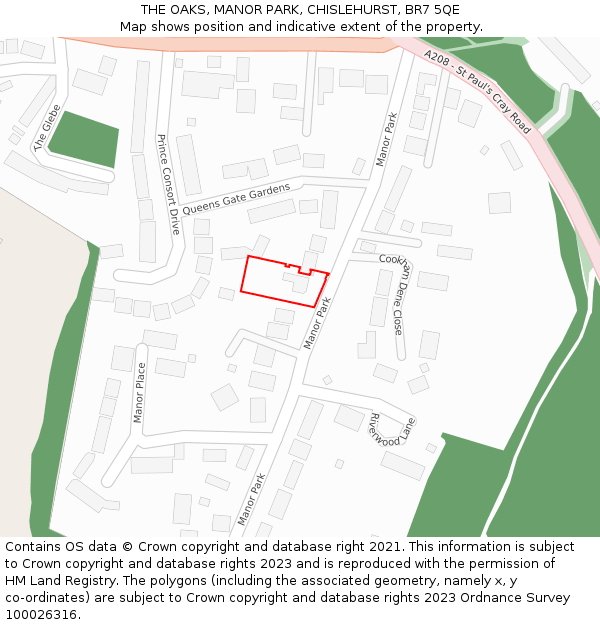 THE OAKS, MANOR PARK, CHISLEHURST, BR7 5QE: Location map and indicative extent of plot