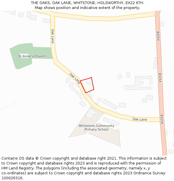 THE OAKS, OAK LANE, WHITSTONE, HOLSWORTHY, EX22 6TH: Location map and indicative extent of plot