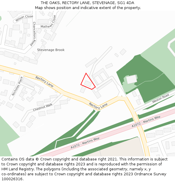 THE OAKS, RECTORY LANE, STEVENAGE, SG1 4DA: Location map and indicative extent of plot