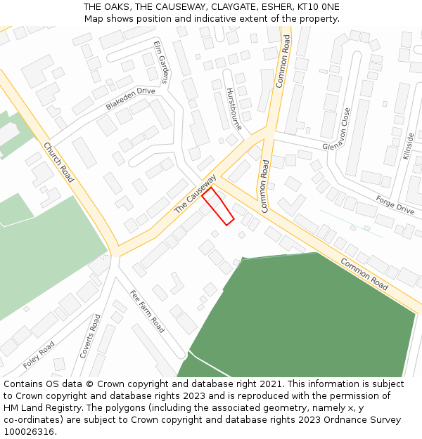 THE OAKS, THE CAUSEWAY, CLAYGATE, ESHER, KT10 0NE: Location map and indicative extent of plot