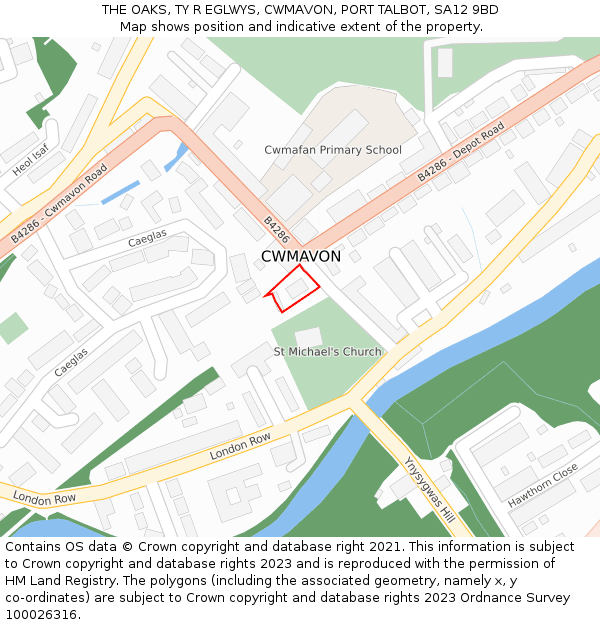 THE OAKS, TY R EGLWYS, CWMAVON, PORT TALBOT, SA12 9BD: Location map and indicative extent of plot