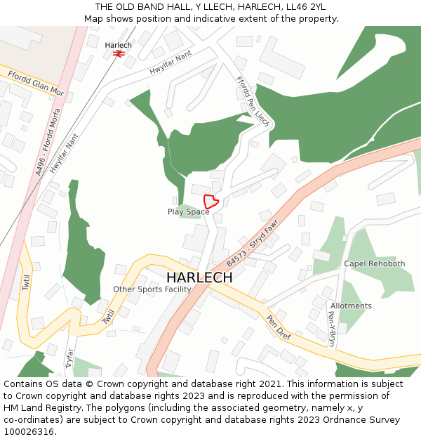 THE OLD BAND HALL, Y LLECH, HARLECH, LL46 2YL: Location map and indicative extent of plot