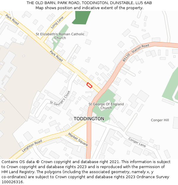 THE OLD BARN, PARK ROAD, TODDINGTON, DUNSTABLE, LU5 6AB: Location map and indicative extent of plot