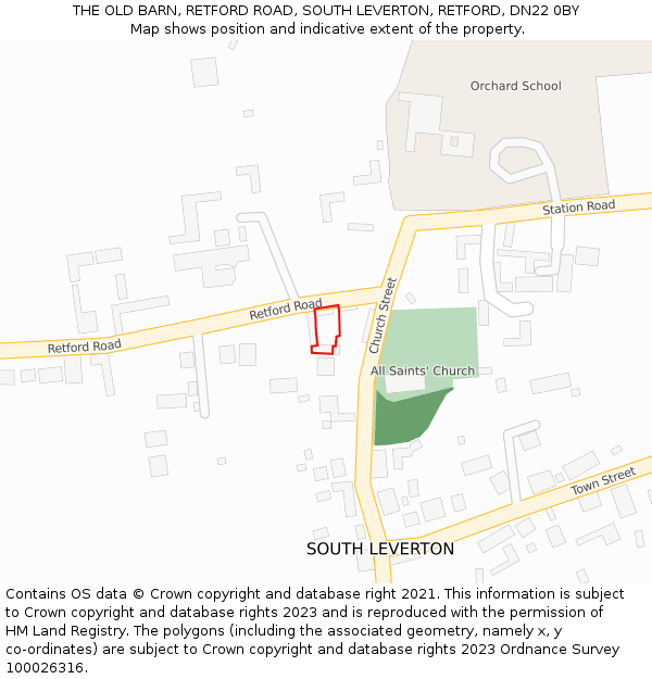 THE OLD BARN, RETFORD ROAD, SOUTH LEVERTON, RETFORD, DN22 0BY: Location map and indicative extent of plot