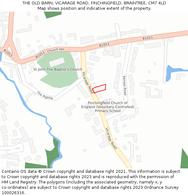 THE OLD BARN, VICARAGE ROAD, FINCHINGFIELD, BRAINTREE, CM7 4LD: Location map and indicative extent of plot