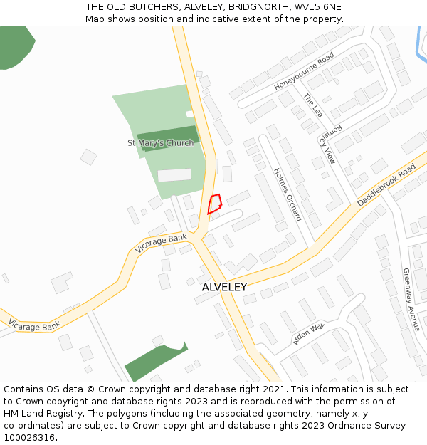 THE OLD BUTCHERS, ALVELEY, BRIDGNORTH, WV15 6NE: Location map and indicative extent of plot