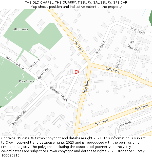 THE OLD CHAPEL, THE QUARRY, TISBURY, SALISBURY, SP3 6HR: Location map and indicative extent of plot