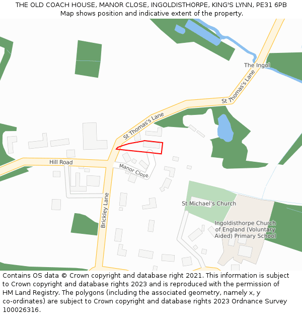 THE OLD COACH HOUSE, MANOR CLOSE, INGOLDISTHORPE, KING'S LYNN, PE31 6PB: Location map and indicative extent of plot