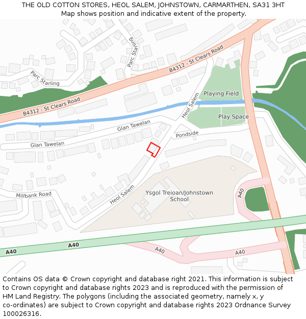 THE OLD COTTON STORES, HEOL SALEM, JOHNSTOWN, CARMARTHEN, SA31 3HT: Location map and indicative extent of plot