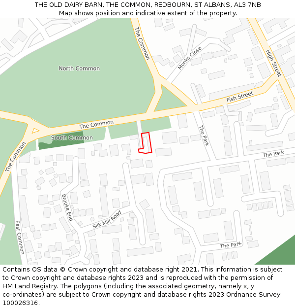 THE OLD DAIRY BARN, THE COMMON, REDBOURN, ST ALBANS, AL3 7NB: Location map and indicative extent of plot