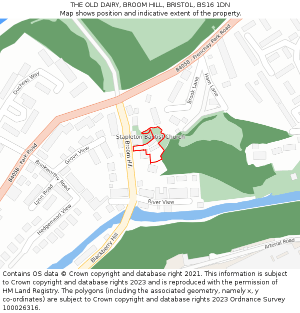 THE OLD DAIRY, BROOM HILL, BRISTOL, BS16 1DN: Location map and indicative extent of plot