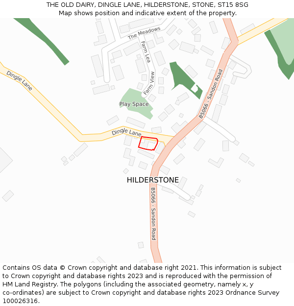 THE OLD DAIRY, DINGLE LANE, HILDERSTONE, STONE, ST15 8SG: Location map and indicative extent of plot