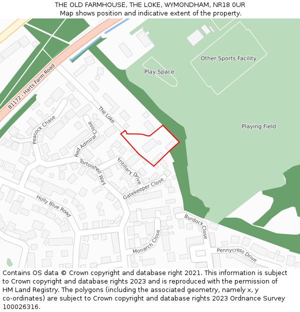 THE OLD FARMHOUSE, THE LOKE, WYMONDHAM, NR18 0UR: Location map and indicative extent of plot