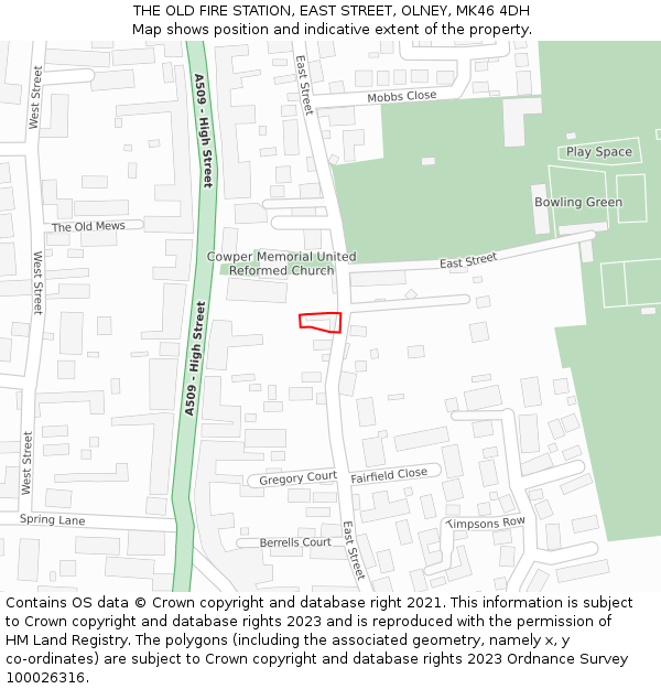 THE OLD FIRE STATION, EAST STREET, OLNEY, MK46 4DH: Location map and indicative extent of plot