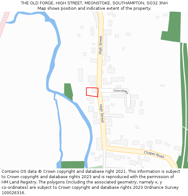 THE OLD FORGE, HIGH STREET, MEONSTOKE, SOUTHAMPTON, SO32 3NH: Location map and indicative extent of plot