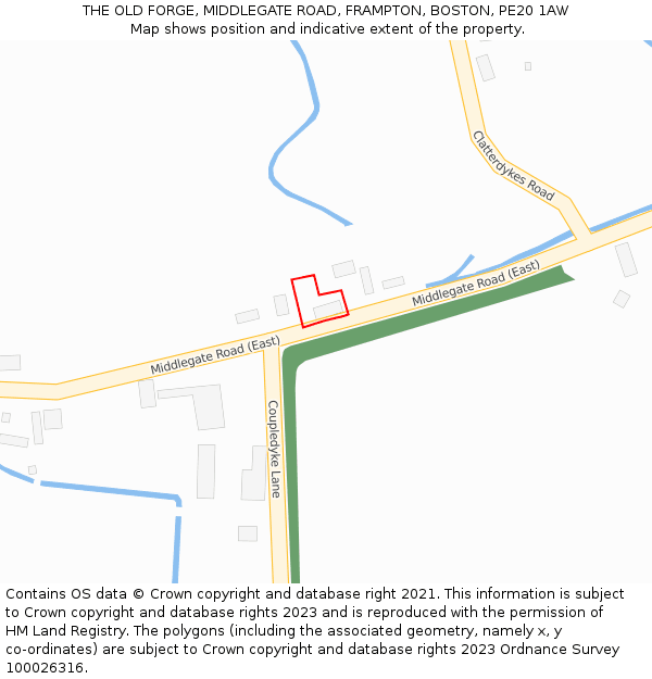 THE OLD FORGE, MIDDLEGATE ROAD, FRAMPTON, BOSTON, PE20 1AW: Location map and indicative extent of plot