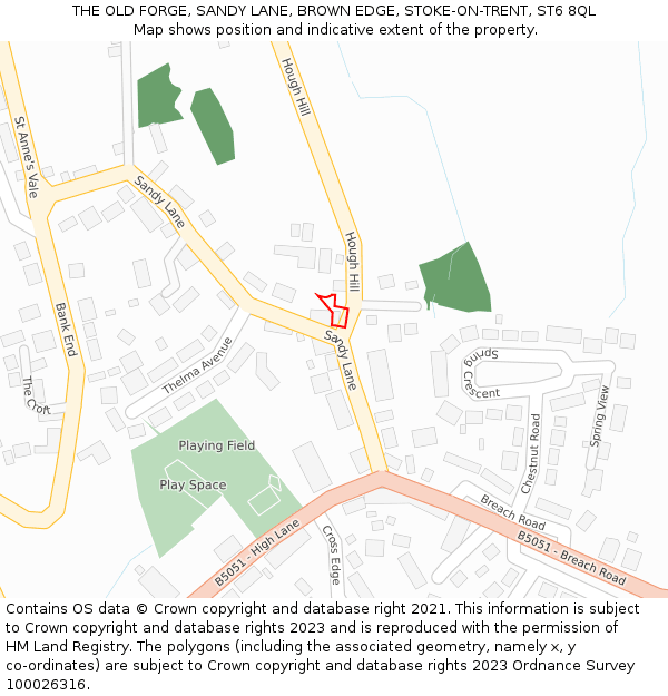 THE OLD FORGE, SANDY LANE, BROWN EDGE, STOKE-ON-TRENT, ST6 8QL: Location map and indicative extent of plot