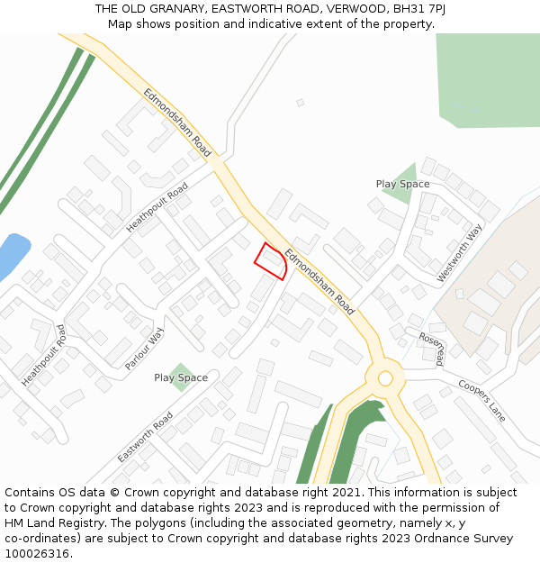 THE OLD GRANARY, EASTWORTH ROAD, VERWOOD, BH31 7PJ: Location map and indicative extent of plot