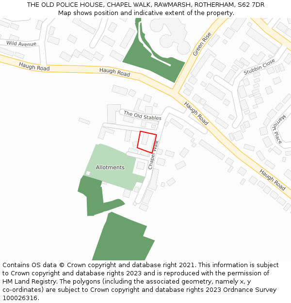 THE OLD POLICE HOUSE, CHAPEL WALK, RAWMARSH, ROTHERHAM, S62 7DR: Location map and indicative extent of plot