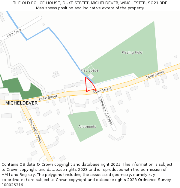 THE OLD POLICE HOUSE, DUKE STREET, MICHELDEVER, WINCHESTER, SO21 3DF: Location map and indicative extent of plot