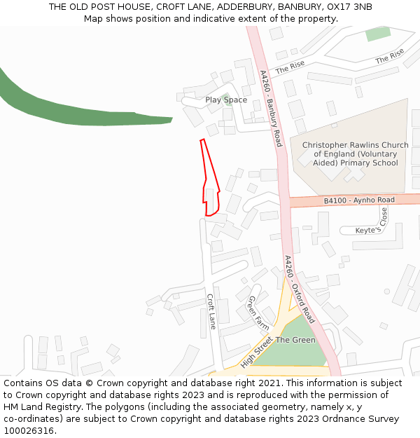 THE OLD POST HOUSE, CROFT LANE, ADDERBURY, BANBURY, OX17 3NB: Location map and indicative extent of plot