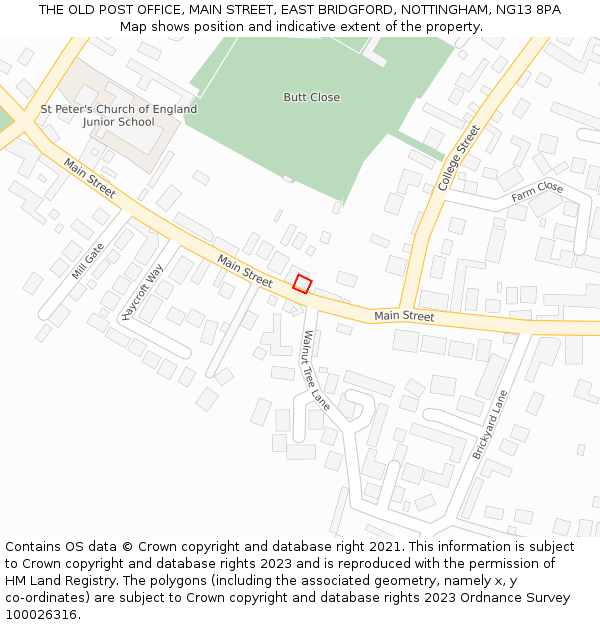 THE OLD POST OFFICE, MAIN STREET, EAST BRIDGFORD, NOTTINGHAM, NG13 8PA: Location map and indicative extent of plot