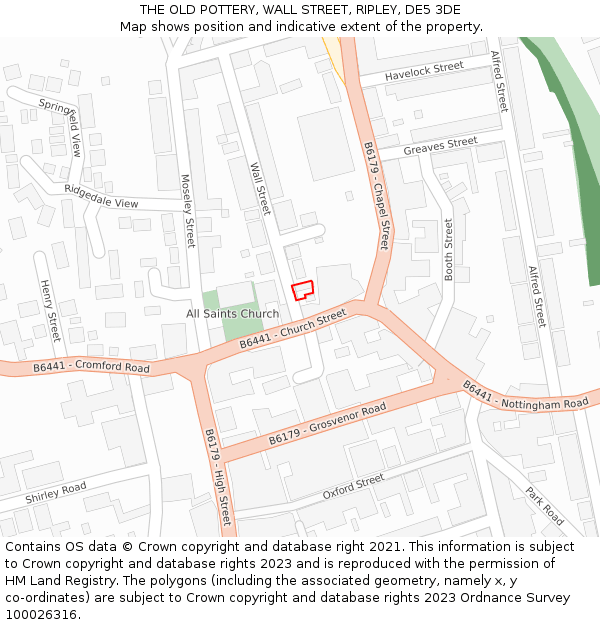 THE OLD POTTERY, WALL STREET, RIPLEY, DE5 3DE: Location map and indicative extent of plot