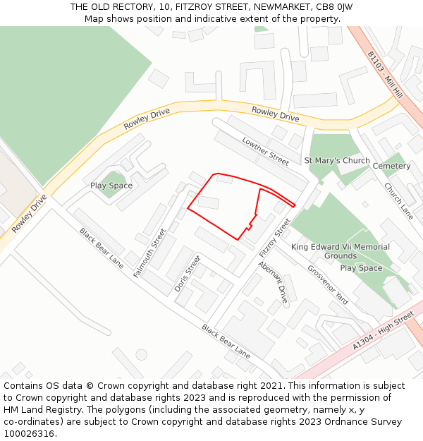 THE OLD RECTORY, 10, FITZROY STREET, NEWMARKET, CB8 0JW: Location map and indicative extent of plot