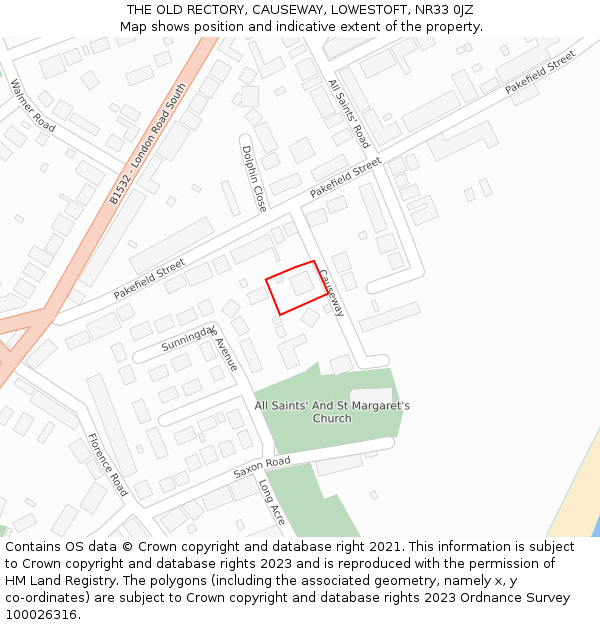 THE OLD RECTORY, CAUSEWAY, LOWESTOFT, NR33 0JZ: Location map and indicative extent of plot