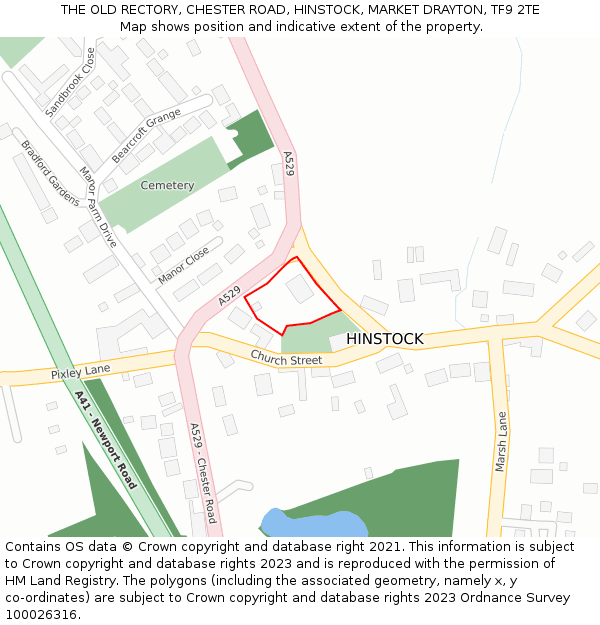 THE OLD RECTORY, CHESTER ROAD, HINSTOCK, MARKET DRAYTON, TF9 2TE: Location map and indicative extent of plot
