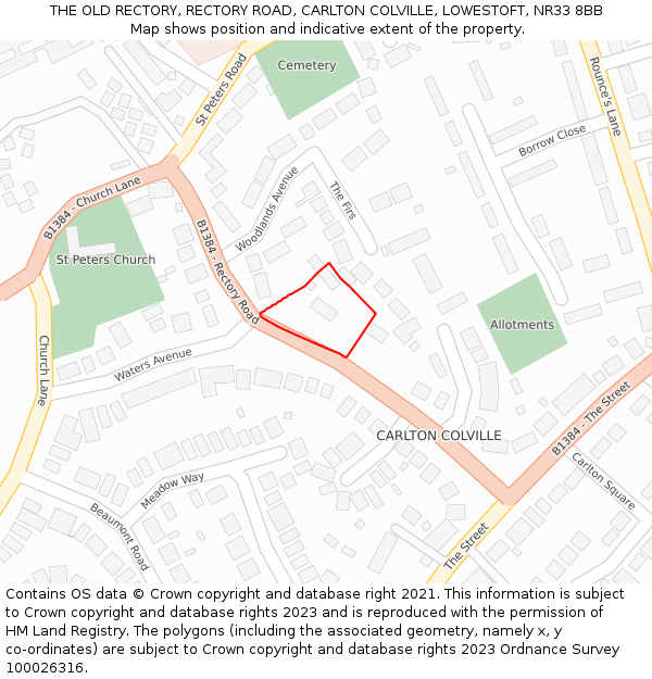 THE OLD RECTORY, RECTORY ROAD, CARLTON COLVILLE, LOWESTOFT, NR33 8BB: Location map and indicative extent of plot