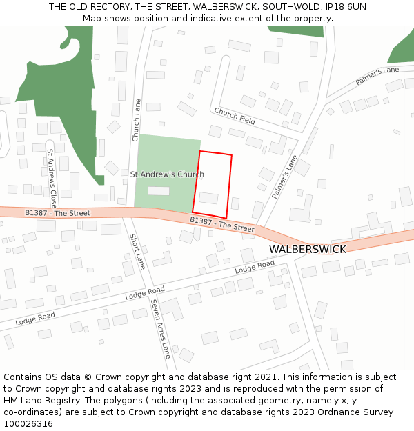 THE OLD RECTORY, THE STREET, WALBERSWICK, SOUTHWOLD, IP18 6UN: Location map and indicative extent of plot