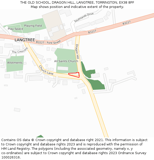 THE OLD SCHOOL, DRAGON HILL, LANGTREE, TORRINGTON, EX38 8PF: Location map and indicative extent of plot