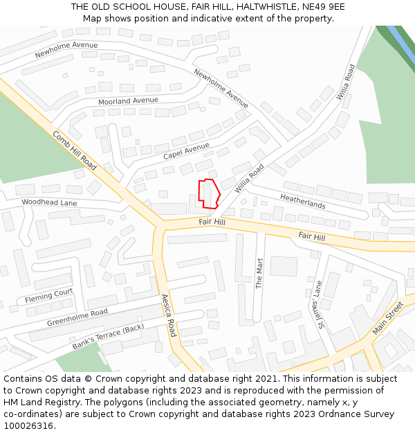 THE OLD SCHOOL HOUSE, FAIR HILL, HALTWHISTLE, NE49 9EE: Location map and indicative extent of plot