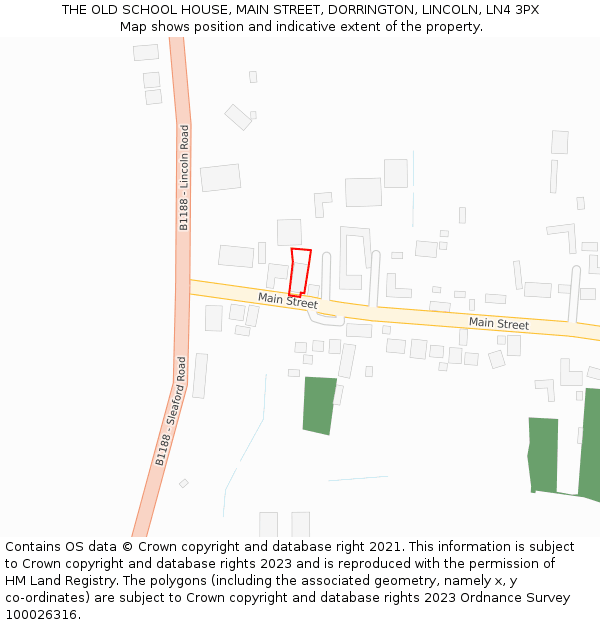 THE OLD SCHOOL HOUSE, MAIN STREET, DORRINGTON, LINCOLN, LN4 3PX: Location map and indicative extent of plot