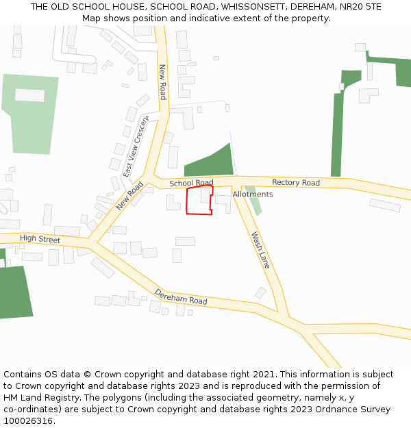 THE OLD SCHOOL HOUSE, SCHOOL ROAD, WHISSONSETT, DEREHAM, NR20 5TE: Location map and indicative extent of plot