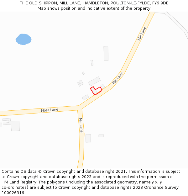 THE OLD SHIPPON, MILL LANE, HAMBLETON, POULTON-LE-FYLDE, FY6 9DE: Location map and indicative extent of plot