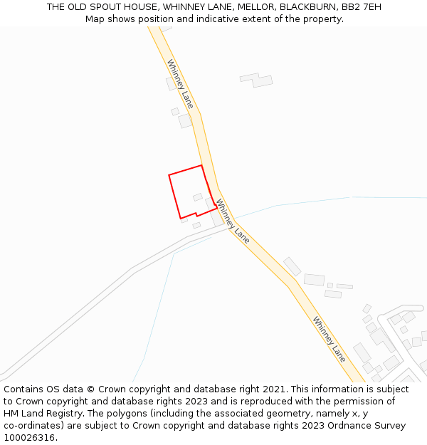THE OLD SPOUT HOUSE, WHINNEY LANE, MELLOR, BLACKBURN, BB2 7EH: Location map and indicative extent of plot