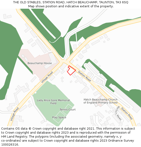 THE OLD STABLES, STATION ROAD, HATCH BEAUCHAMP, TAUNTON, TA3 6SQ: Location map and indicative extent of plot