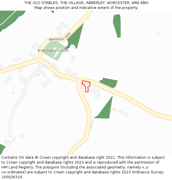 THE OLD STABLES, THE VILLAGE, ABBERLEY, WORCESTER, WR6 6BN: Location map and indicative extent of plot